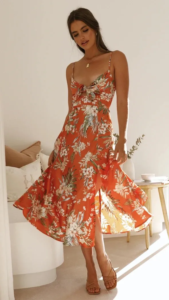 Polyester Fiber Small Floral Print Fresh Sweet Dress