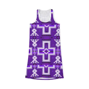 Purple native print Women's Racerback Dress (AOP)