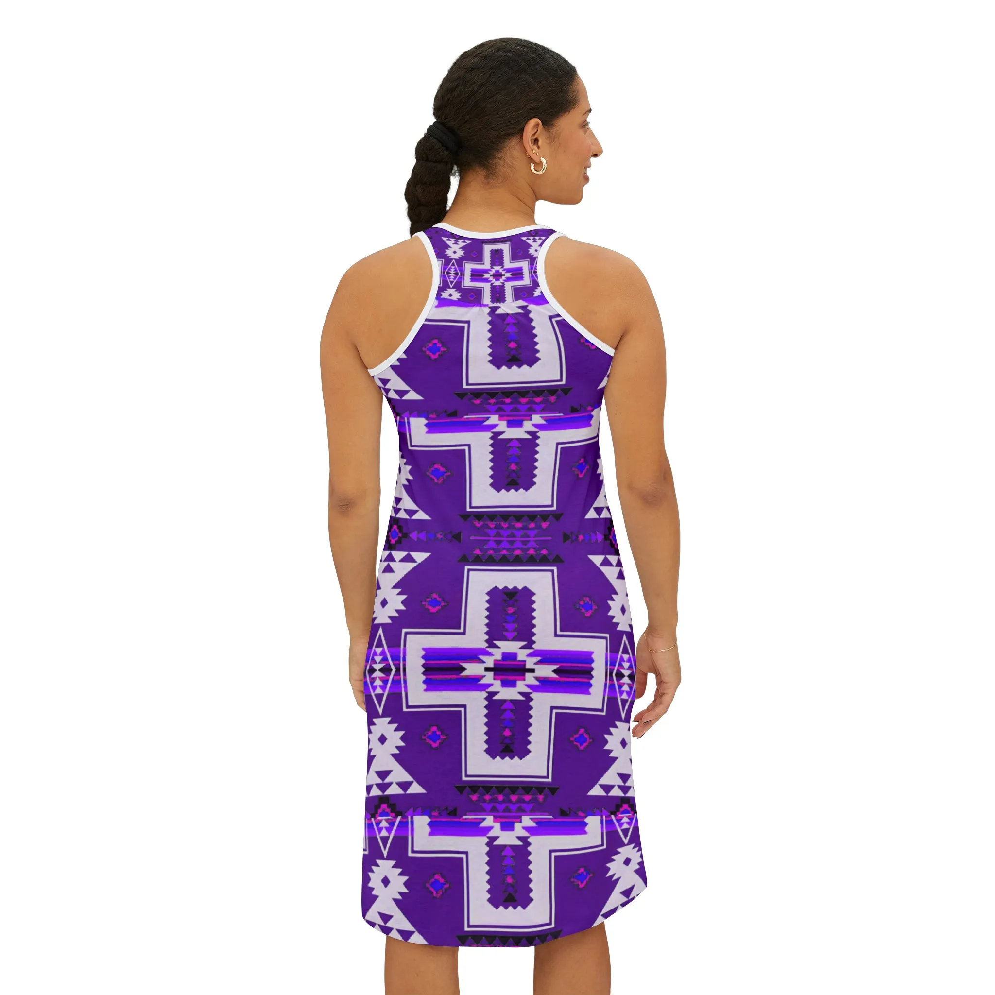 Purple native print Women's Racerback Dress (AOP)