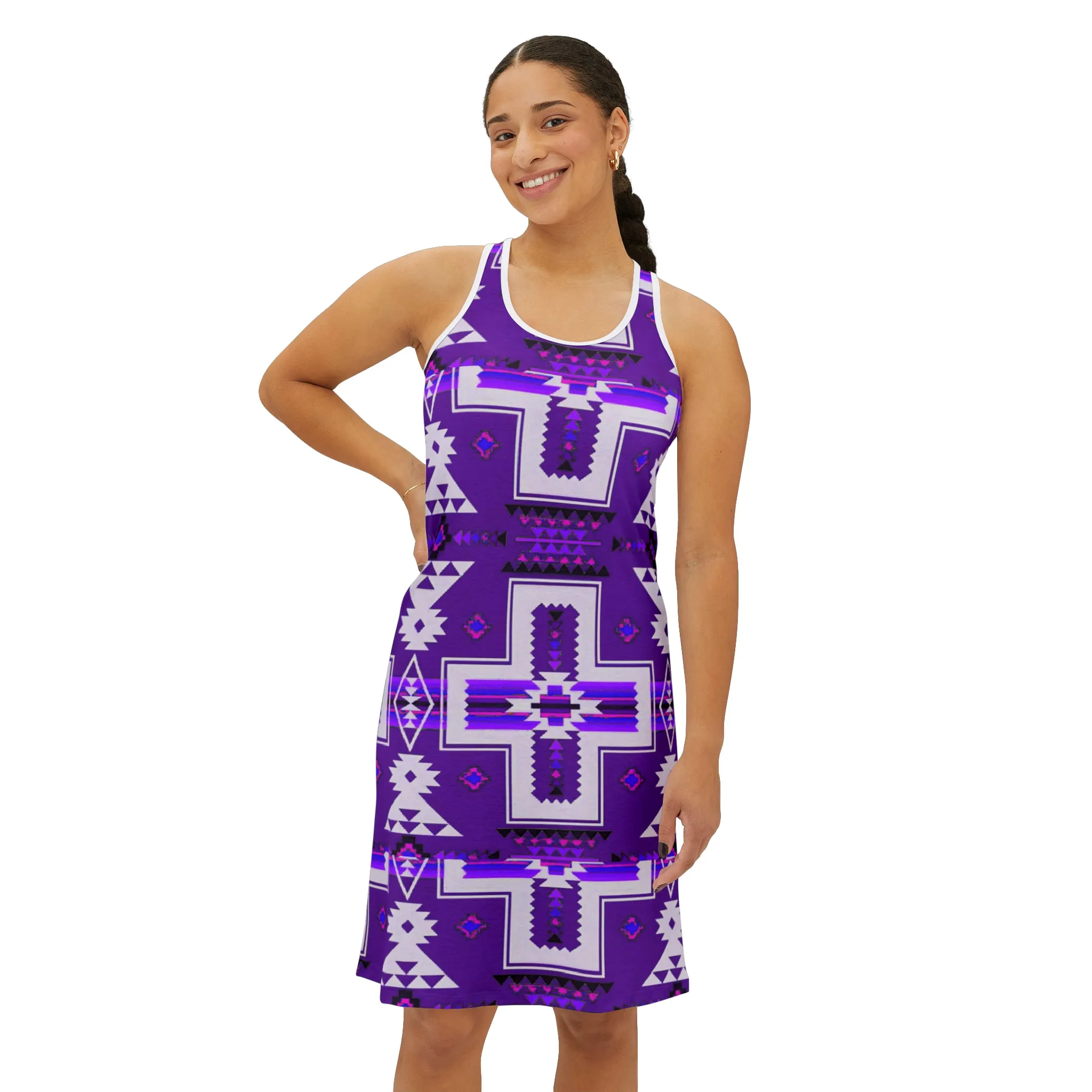 Purple native print Women's Racerback Dress (AOP)