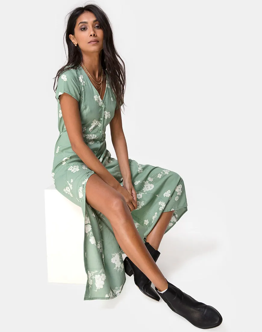 Sanrin Maxi Dress in Mono Flower Green