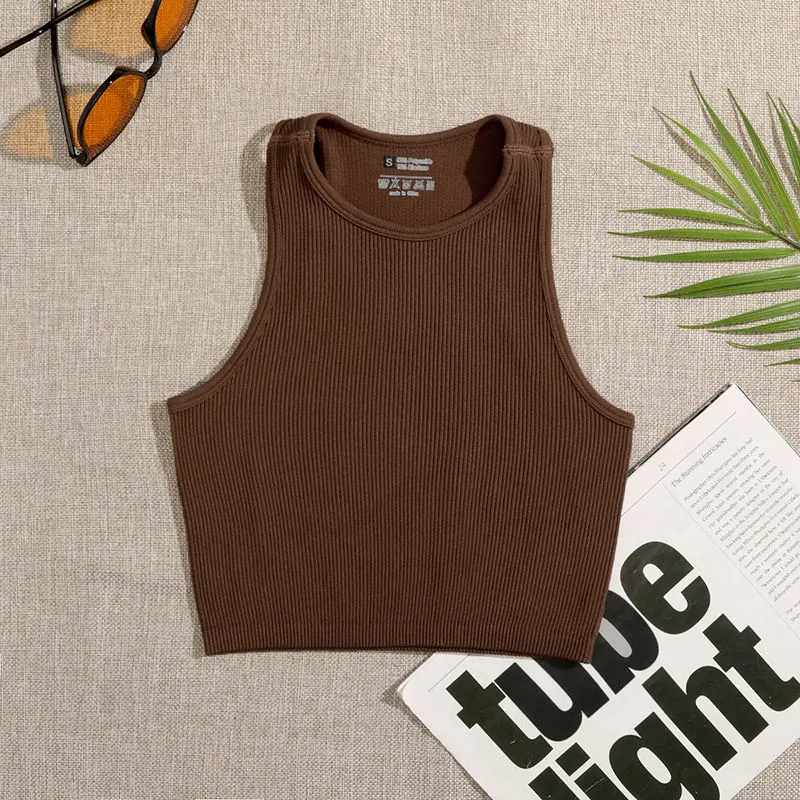 Seamless Rib-Knit Sleeveless Crop Top