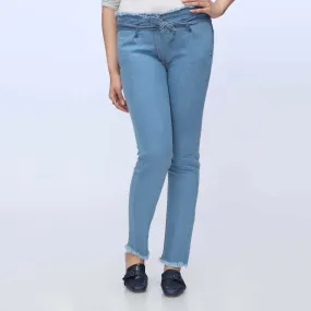 Sky Blue Belted Denim Pant PS1541