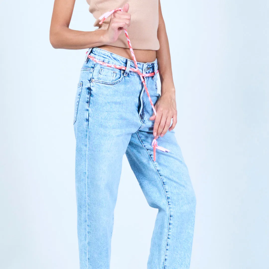 Slim-fit denim jeans with braided belt wholesale