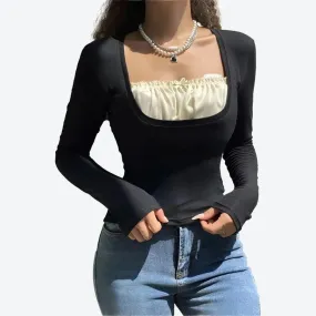 Trendy Long Sleeve Square Neck Tops