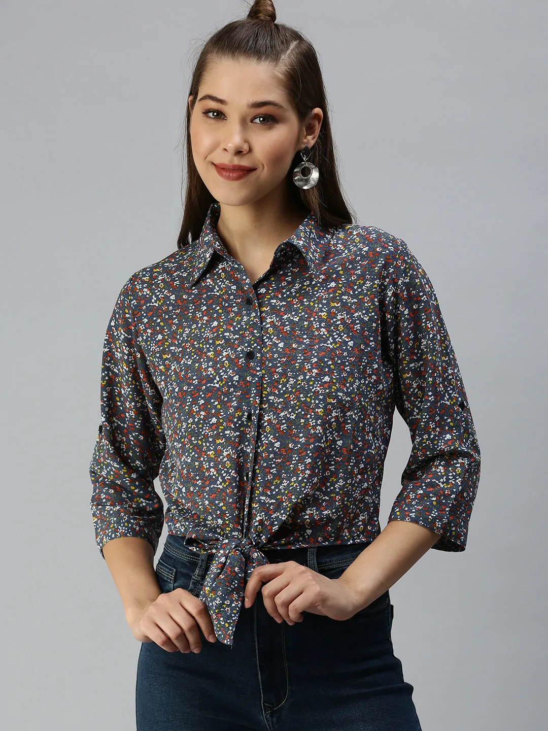 Women's Blue Printed Tops