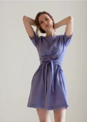 Wrap Linen Tie Belt Bridesmaid Dress For Women Short Lavender