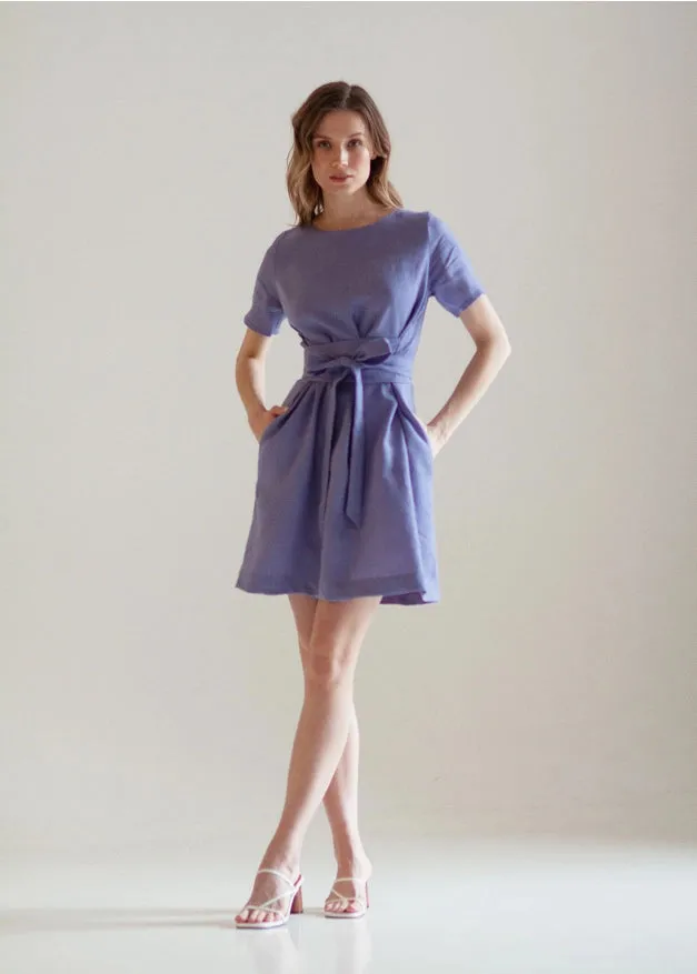 Wrap Linen Tie Belt Bridesmaid Dress For Women Short Lavender