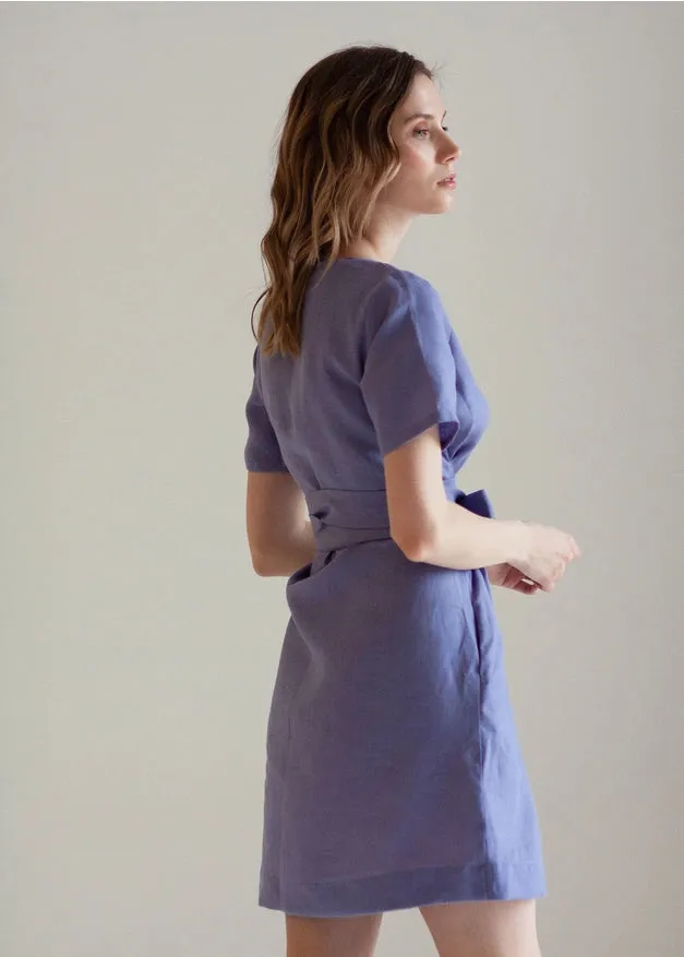 Wrap Linen Tie Belt Bridesmaid Dress For Women Short Lavender