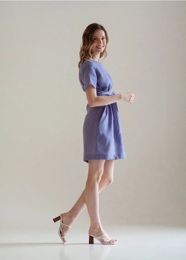 Wrap Linen Tie Belt Bridesmaid Dress For Women Short Lavender